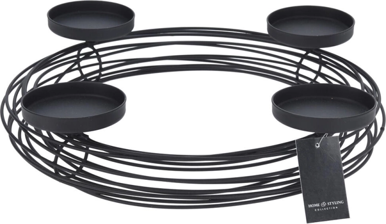 Candelabro redondo de alambre metálico para 4 velas, negro