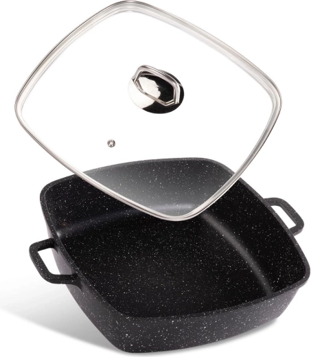 Fuente para horno Lamart con tapa, aluminio fundido, 28 × 28 cm, negra