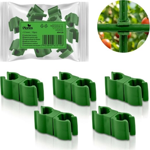 Conectores tipo 2 para varillas de 11 mm para tomates y plantas PLONOS, verdes, 10 uds.