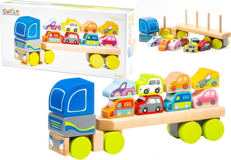Camión de madera con coches - rompecabezas de 12 piezas