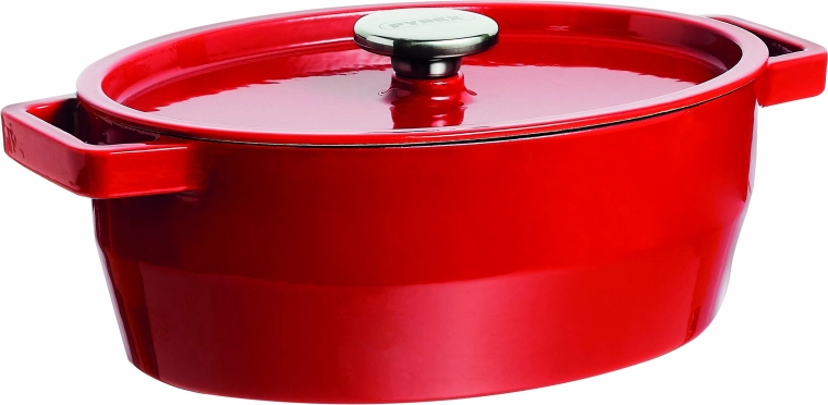Olla de hierro fundido con tapa Pyrex 4 l, 29 × 21 cm, roja