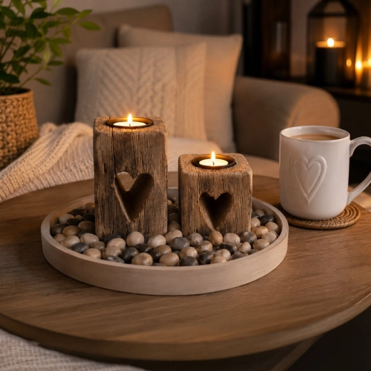 Decoración rústica para mesa y cómoda