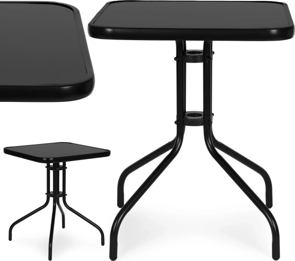 Mesa de jardín cuadrada de 60 cm de vidrio templado, negra MultiGarden