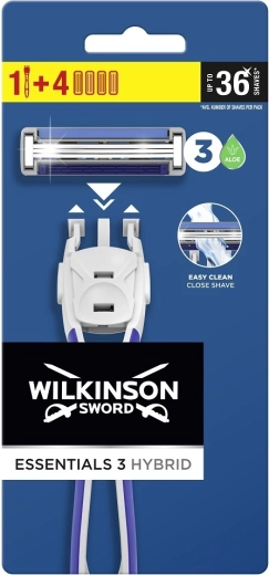 Maquinilla de afeitar para hombre Wilkinson Essential 3 Hybrid con mango y 4 cabezales