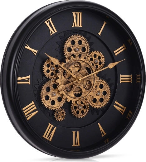 Reloj de pared negro de 40 cm con mecanismo móvil