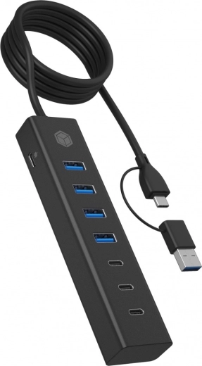 ICY BOX Hub USB 3.2 Gen 1 de 7 puertos, 3× USB‑C y 4× USB‑A