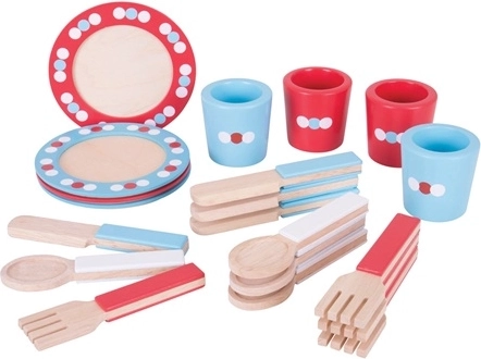 Bigjigs Toys Set de comedor de madera con lunares