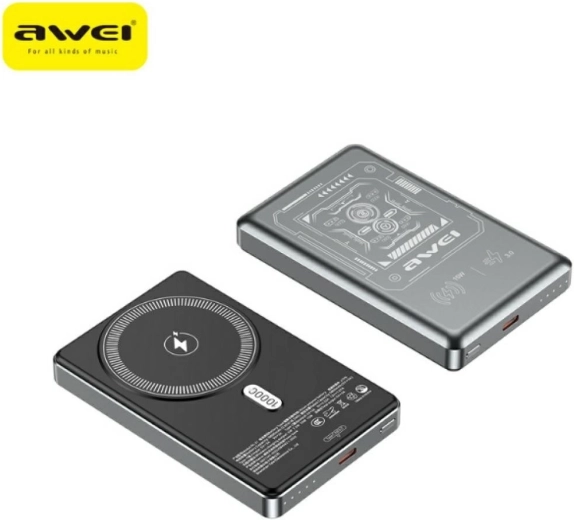 Awei MagSafe powerbank inalámbrica 10 000 mAh gris