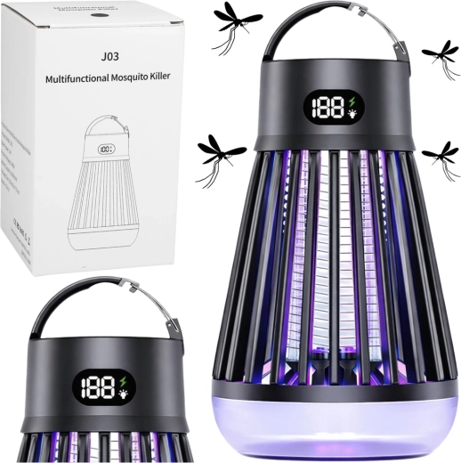 Lámpara eléctrica antimosquitos con luz UV, recargable por USB, negra