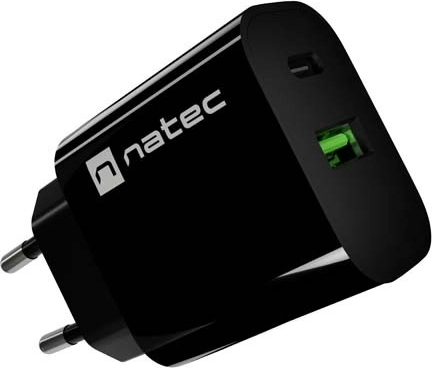 Natec Ribera cargador de red 20 W, USB-A + USB-C, negro