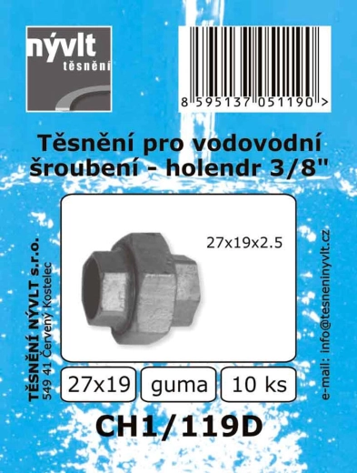 Junta para racor de fontanería 3/8" 27 × 19 mm, EPDM (10 uds)