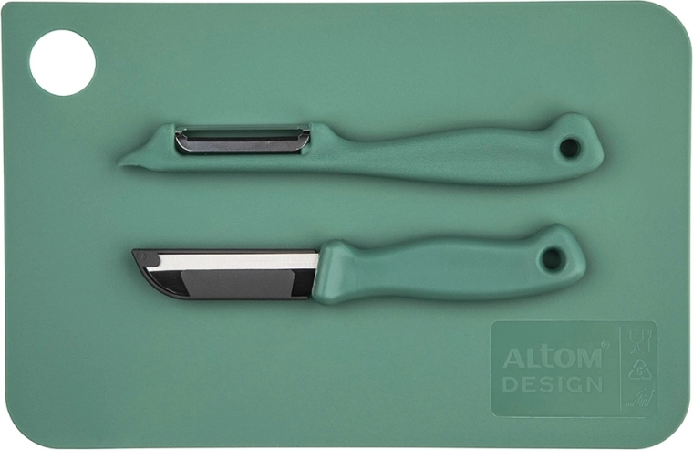 Tabla de cortar de cocina 24 × 16 cm con pelador y cuchillo para verduras de 6 cm, verde salvia