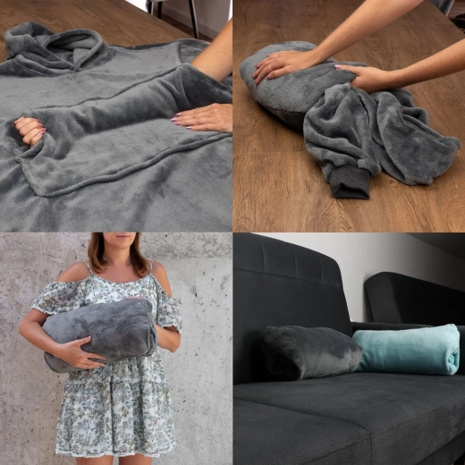 4 en 1: sudadera, manta, albornoz y almohada