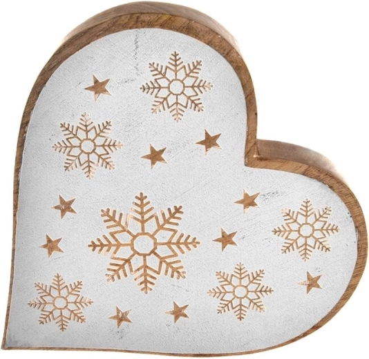 Corazón navideño colgante de madera de mango White 25 cm