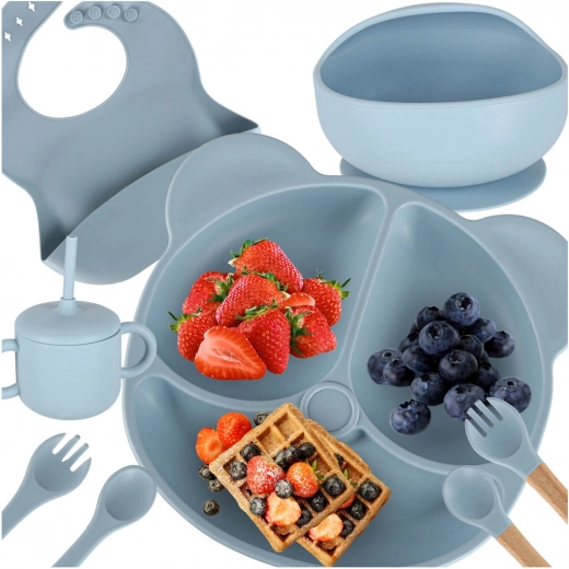 Juego de comedor infantil de silicona de 8 piezas menta