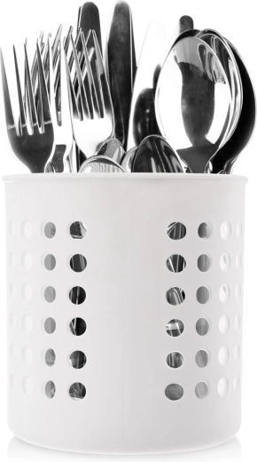 Escurreplatos blanco y soporte para utensilios de cocina