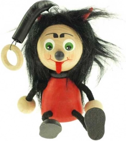 Diablito en un muelle – figurita colgante de madera