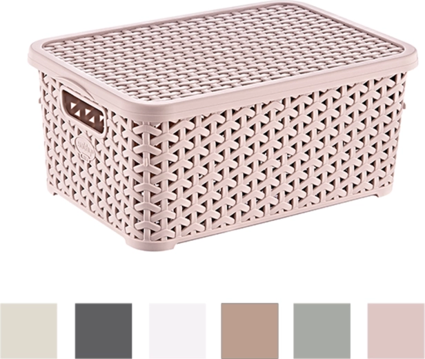 Cesta de plástico con tapa 6 l, diseño de ratán