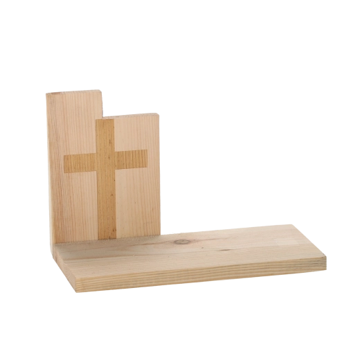 Soporte de madera para vela con cruz