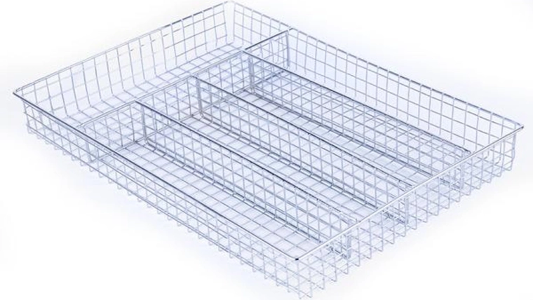 Organizador de cubiertos de alambre con 5 compartimentos, metal cromado 25,8 × 36,5 × 4,4 cm