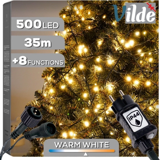 Guirnalda navideña Vilde 500 LED, blanco cálido, 33,5 m, IP44, para uso interior y exterior