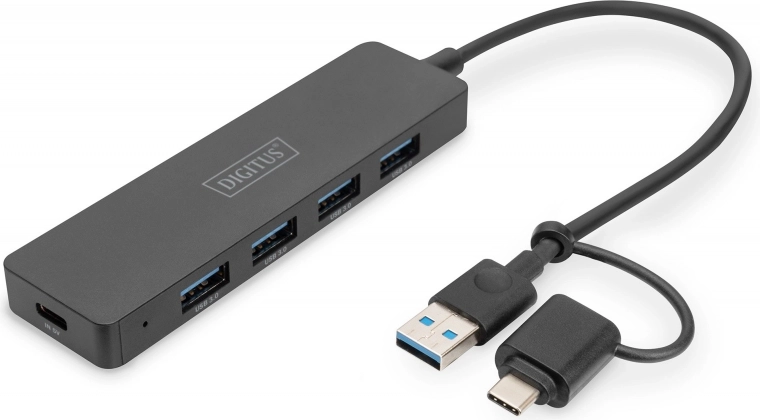 Hub USB SlimLine de 4 puertos con adaptador USB-C