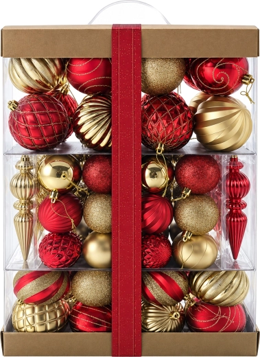 Set de adornos navideños brillantes e irrompibles - 72 unidades