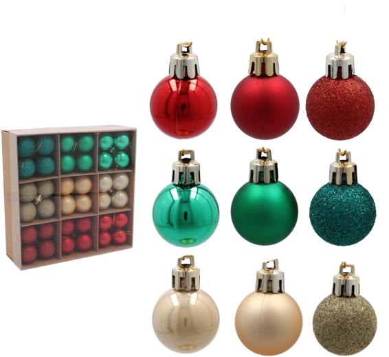 Set de bolas navideñas de 3 cm – 72 uds., mix de colores, mate y brillo, irrompibles