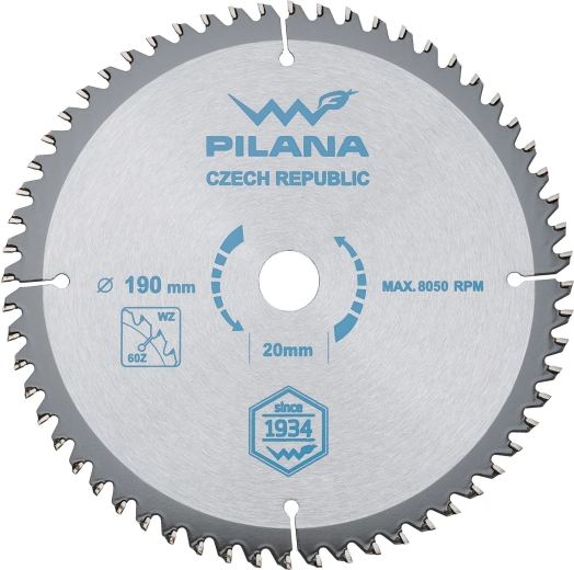 Disco de sierra PILANA 190 mm, 60 dientes, SK para madera