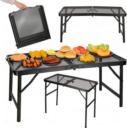 Mesa de camping plegable con tablero de malla