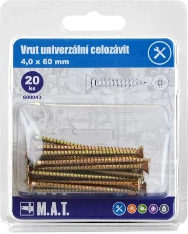Tornillos universales rosca completa 4 × 60 mm, galvanizados, 20 uds