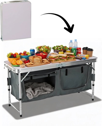 Armario de camping plegable con mesa de trabajo 120 × 47 × 68 cm