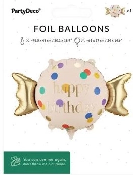 Globo de foil con forma de caramelo con la inscripción Happy B-day 61 × 37 cm