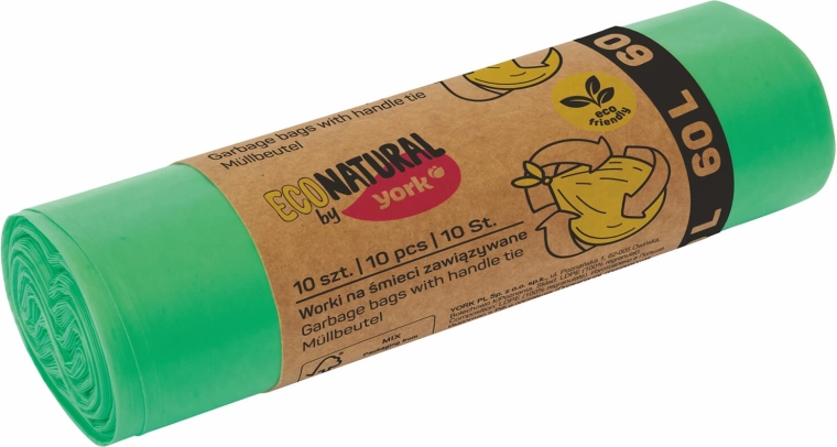 Bolsas ecológicas para basura con asas de cierre 60 l, verdes (10 uds)
