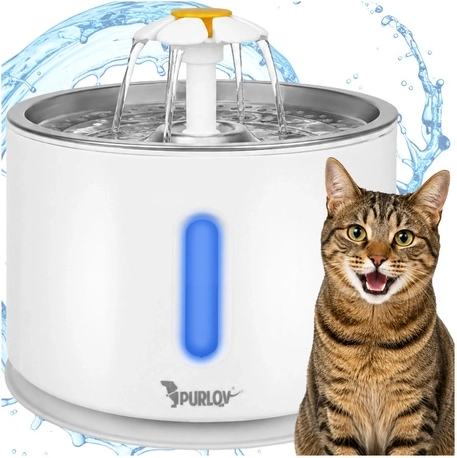 Fuente automática de agua Purlov para perro y gato 2,4 l con filtro y LED