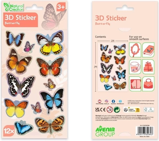 Pegatinas 3D de mariposas AVENIR, set de 12 uds.
