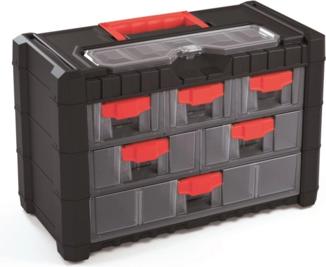 Organizador colgante de plástico para herramientas con 6 cajones 400 × 200 × 260 mm