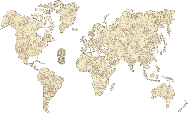 Mapa del mundo de madera con animales tamaño M (57 × 38 cm) WOODEN CITY