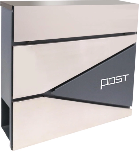 Buzón de correo de acero galvanizado e inoxidable con tubo para periódicos, 371 × 362 × 105 mm