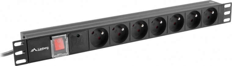 Regleta de alimentación PDU para rack 19" 1U, 7× 230 V, 2 m, entrada IEC C14, negra