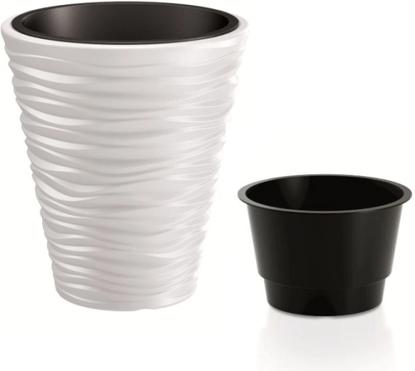 Maceta de plástico Sand con inserto 29,5 cm blanca