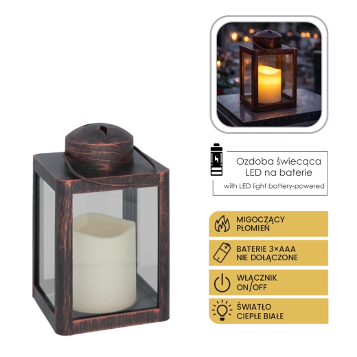 Farol con vela LED 10 × 10 × 17 cm negro