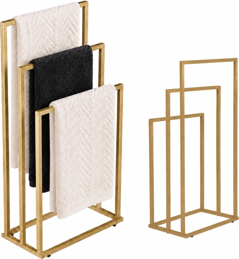 ModernHome toallero de metal independiente con 3 brazos, dorado