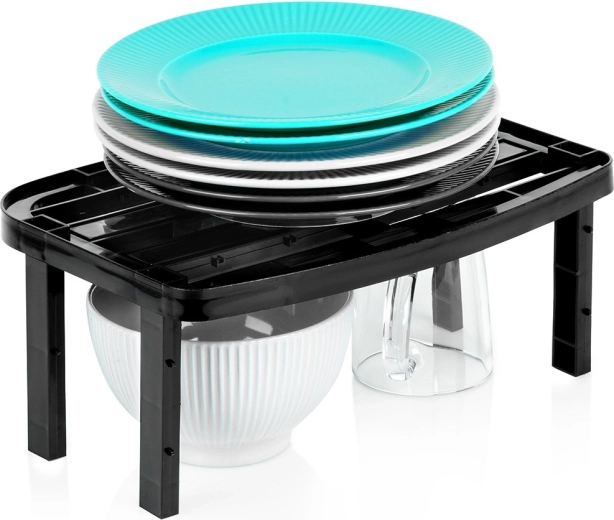 Estante de cocina apilable, negro, altura ajustable 31 × 22 × 14,5/11,5 cm