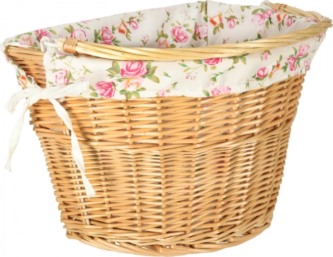 Cesta delantera de mimbre para bicicleta con forro floral y cierre rápido click