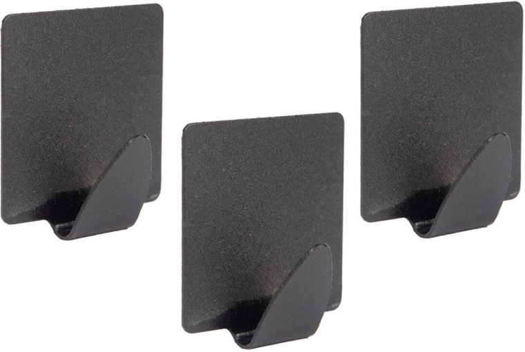 Ganchos de acero autoadhesivos rectangulares negros, set de 3 uds