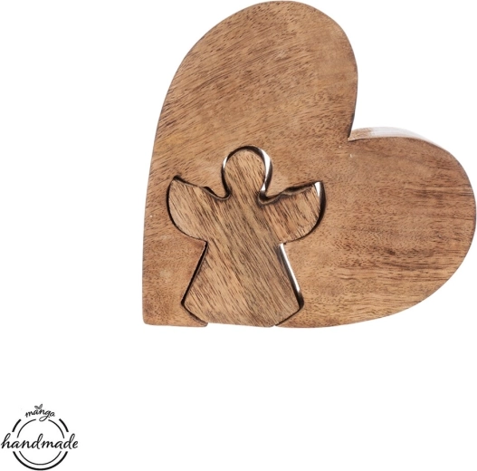 Decoración corazón y ángel de madera de mango