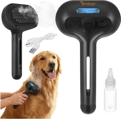 Cepillo de vapor para perros y gatos Purlov, eléctrico y autolimpiante
