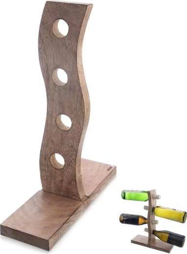 Soporte de vino de madera de mango para 4 botellas 30,5 × 39,5 cm