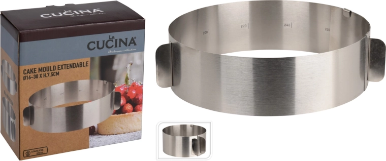 Molde redondo ajustable para hornear de acero inoxidable LA CUCINA 16–30 cm